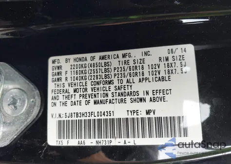 2015 Acura Rdx z USA, uszkodzony, nr VIN 5J8TB3H33FL004351